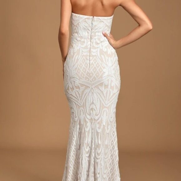 NWT Lulus Olivia White Sequin Strapless Maxi Dress - Medium - Picture 2 of 2